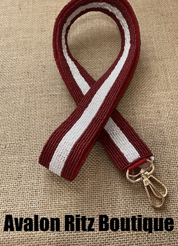 Striped Beaded Purse Strap Crimson White