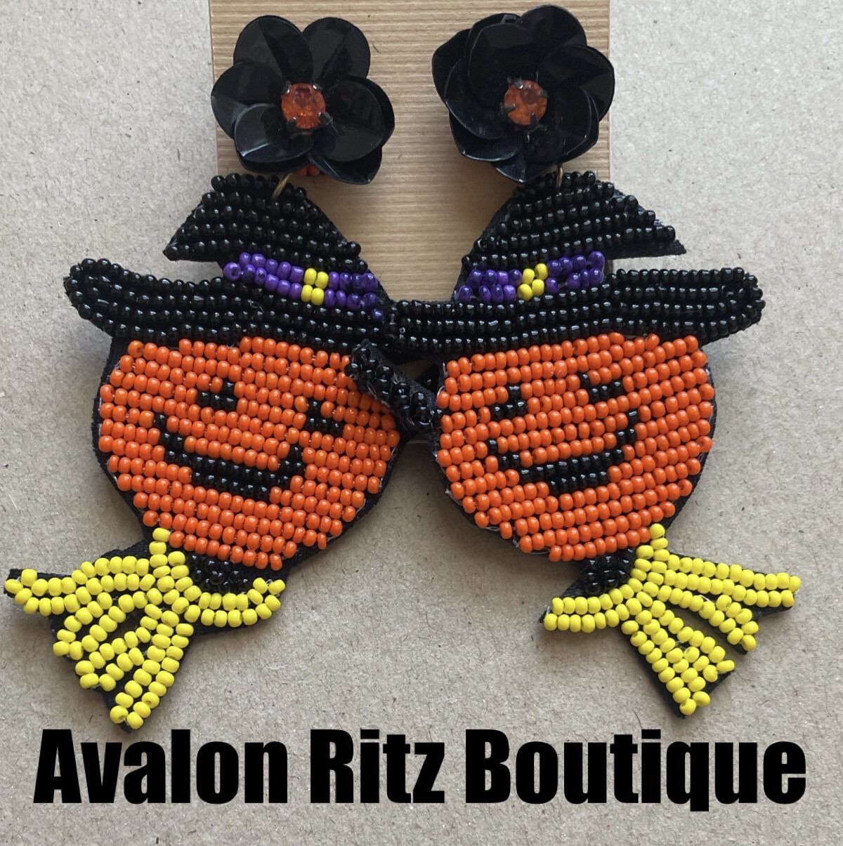 Halloween Pumpkin Witch Beaded Earrings