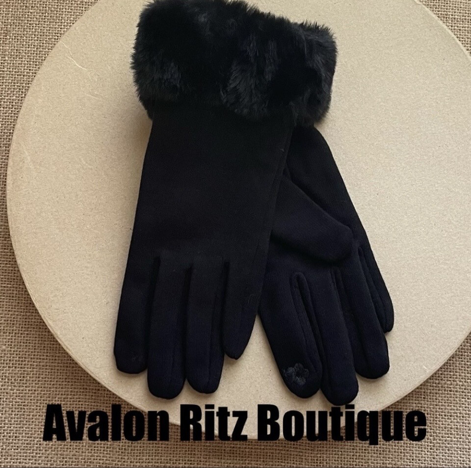 Black Fur Cuff Smart Touch Gloves