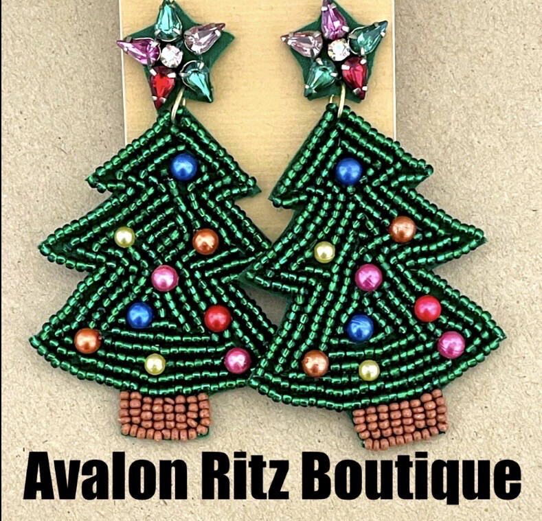 Multicolor Beaded Christmas Tree Earrings