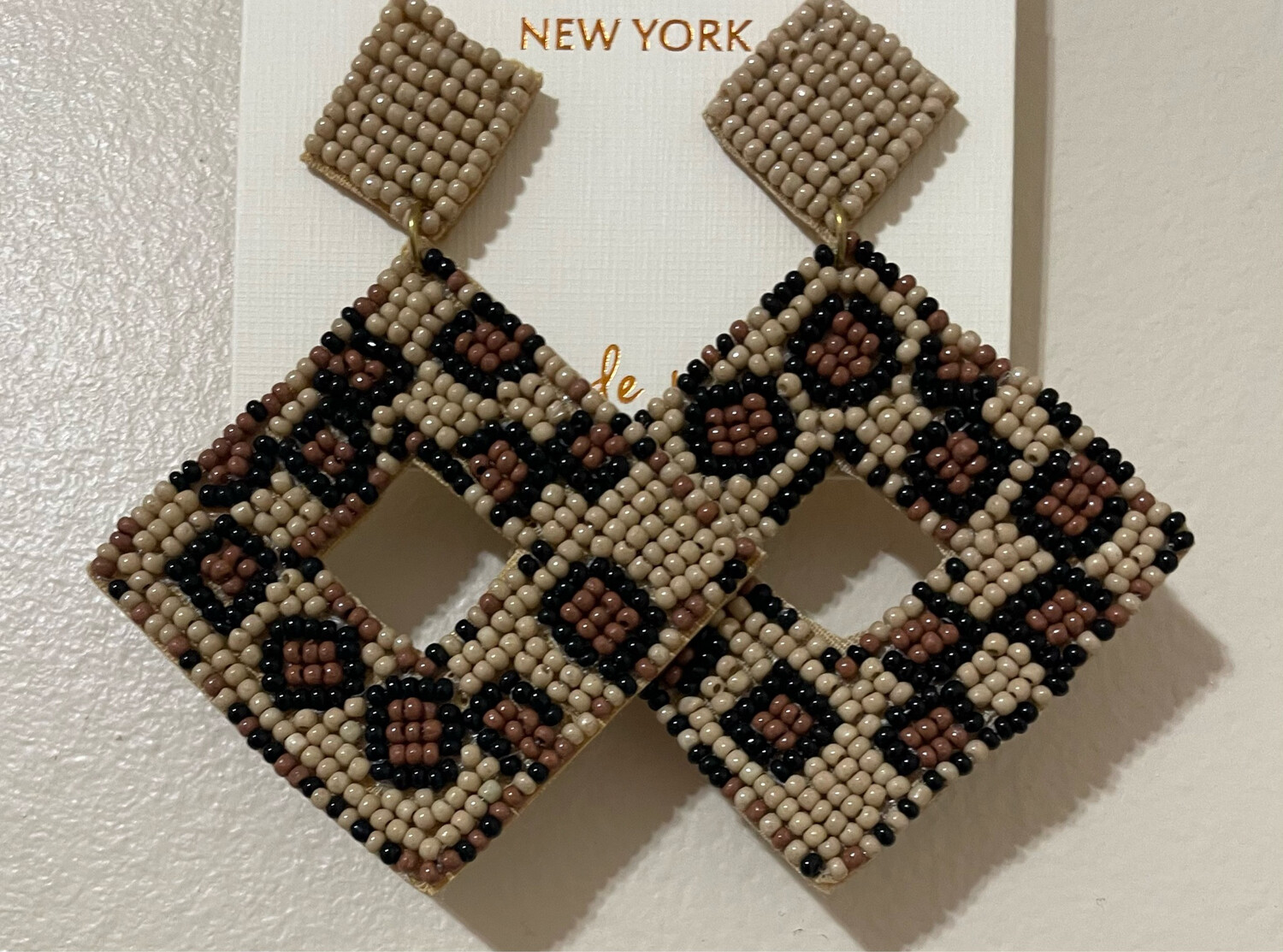 Leopard Beaded Diamond Shaped Earrings