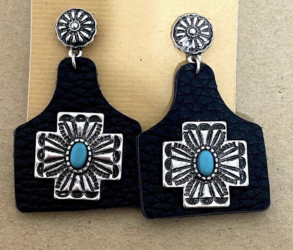 Black and Turquoise Cross Earrings