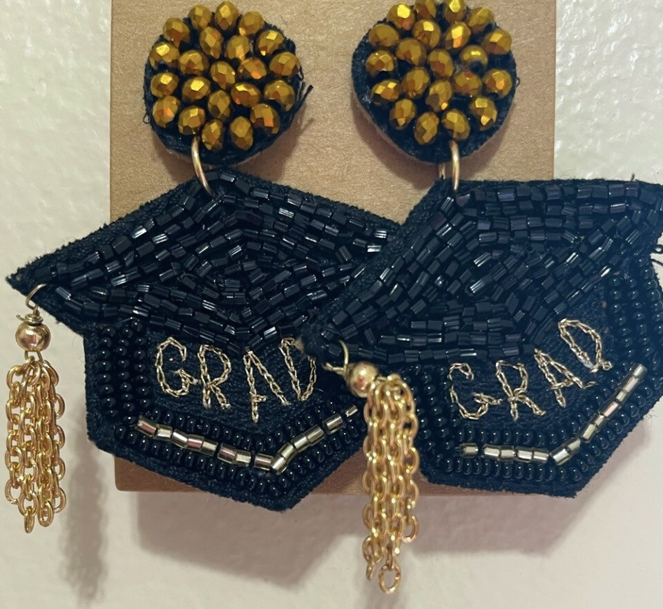 Graduation Black and Gold Beaded Earrings