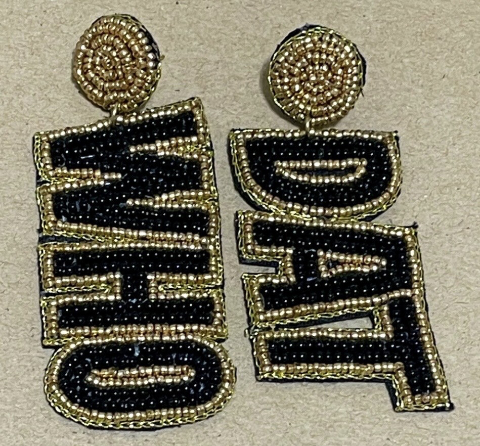 Black and Gold WHO DAT Beaded Earrings