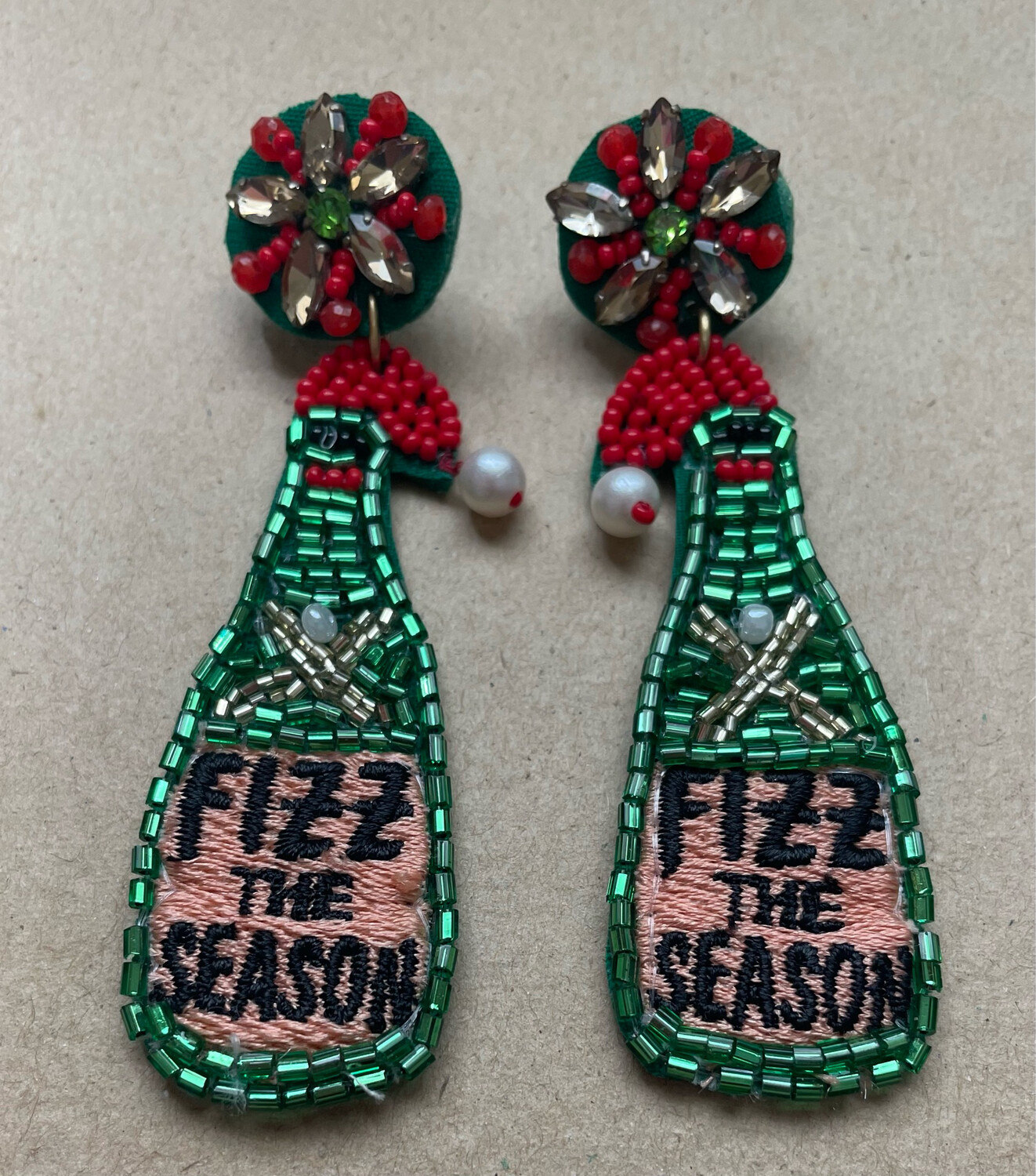 Christmas Multicolor Beaded Bottle Earrings