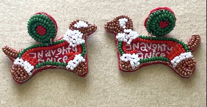 Christmas Dachshund Beaded Earrings