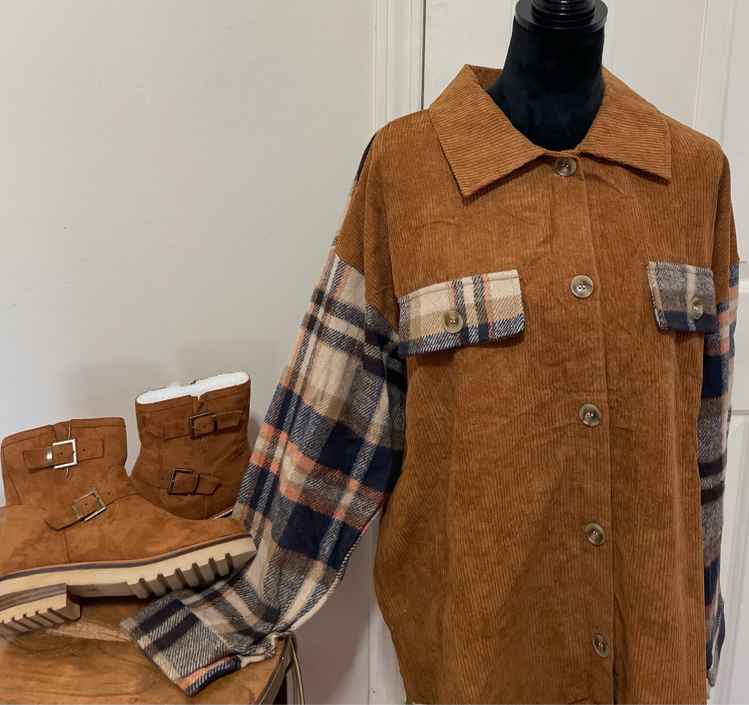 Fall Corduroy Plaid Shacket