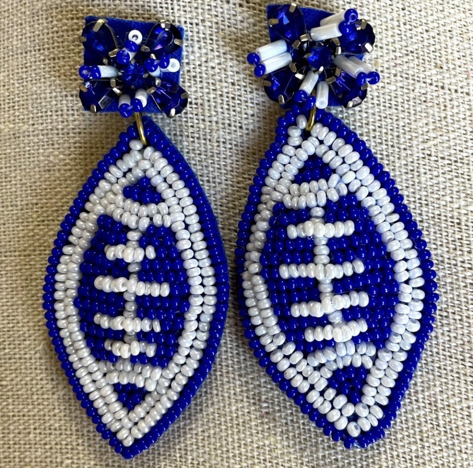 Blue and White Beaded Football Earrings ~ Kentucky