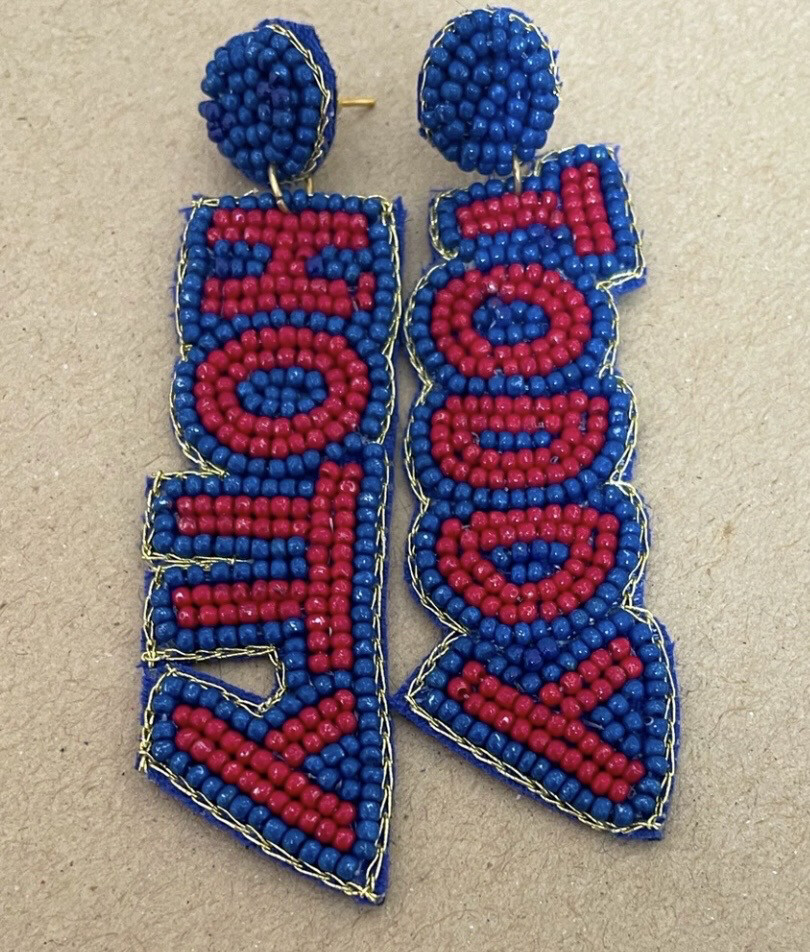 Ole Miss Rebels Hotty Toddy Blue and Red Beaded Earrings