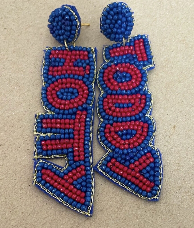 Ole Miss Rebels Hotty Toddy Blue and Red Beaded Earrings