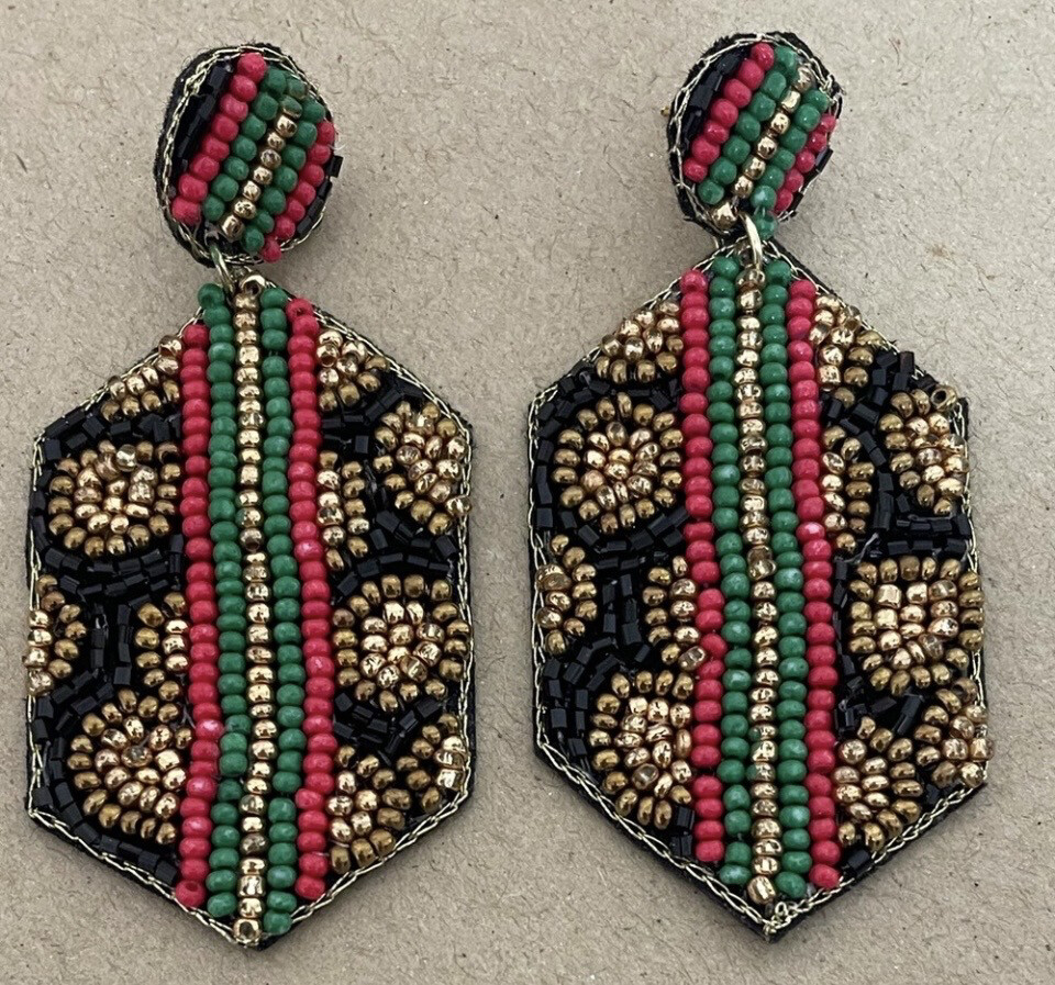 Juliette Leopard Multicolor Stripes Beaded Earrings