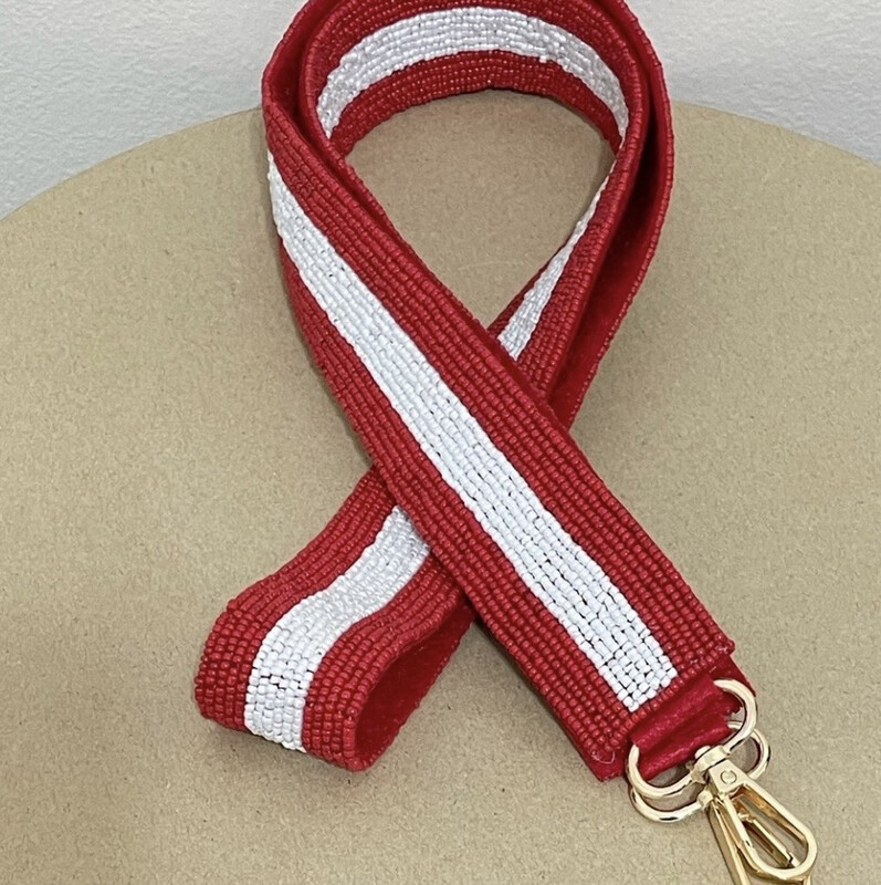 Red and White Beaded Purse Strap