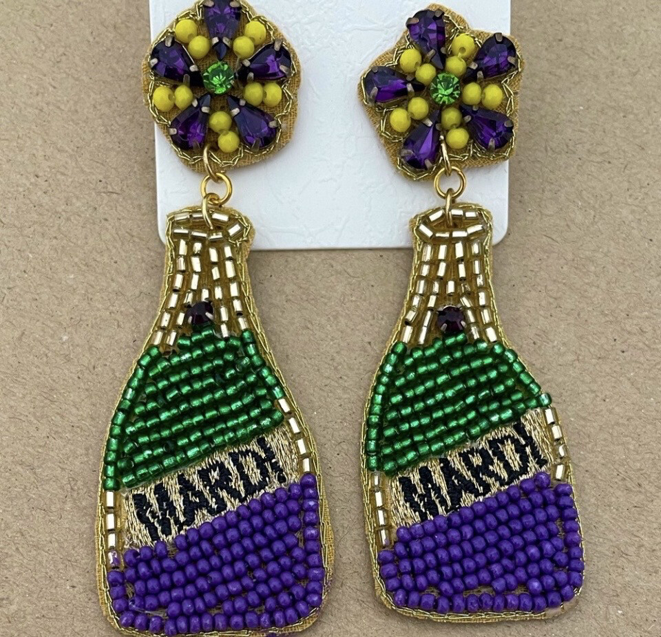 Mardi Gras Beaded Bottle Earrings