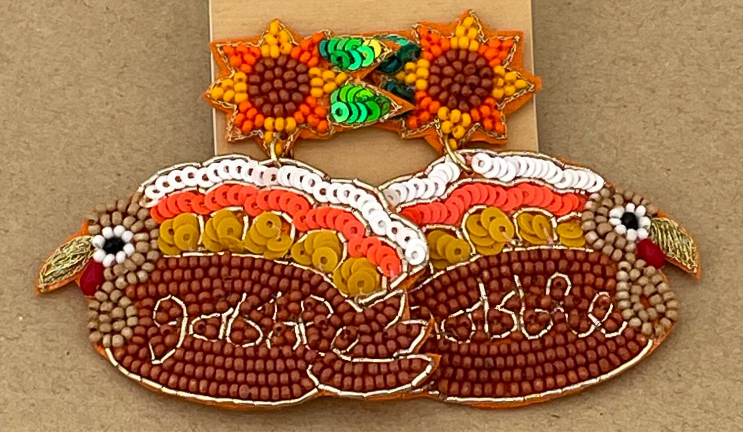 Thanksgiving Beaded Sequin Multicolor Turkey Earrings