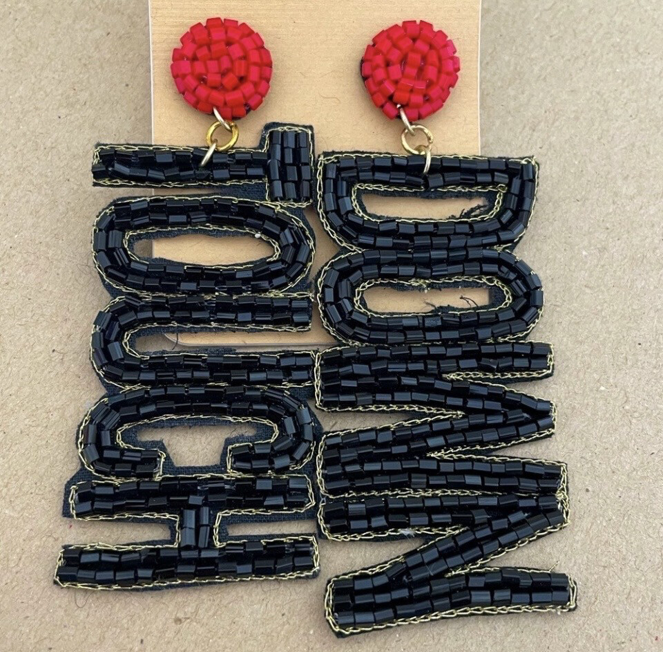 Red and Black Beaded Touchdown Earrings Game Day Georgia Bulldogs