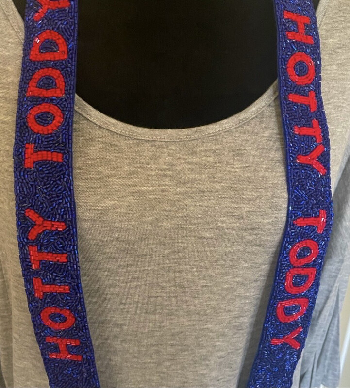 Ole Miss Hotty Toddy Blue and Red Beaded Purse Strap