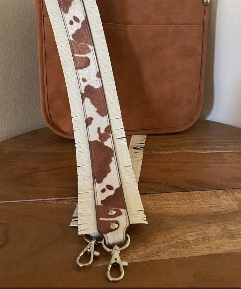 Jolie Cow Print Fringe Wide Purse Strap