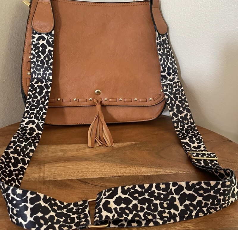 Elise Brown Crossbody Saddle Bag Detachable Leopard Purse Strap