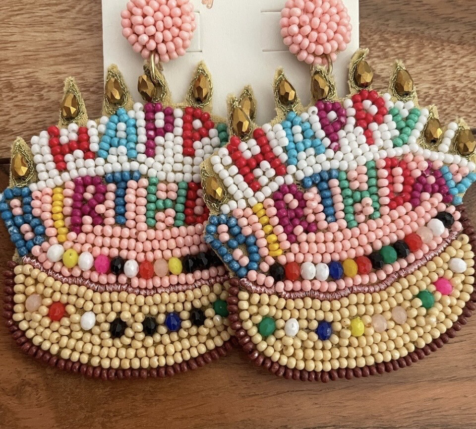 Multicolor Happy Birthday Beaded Earrings