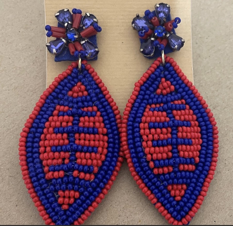 Red and Blue Beaded Football Earrings~ Ole Miss