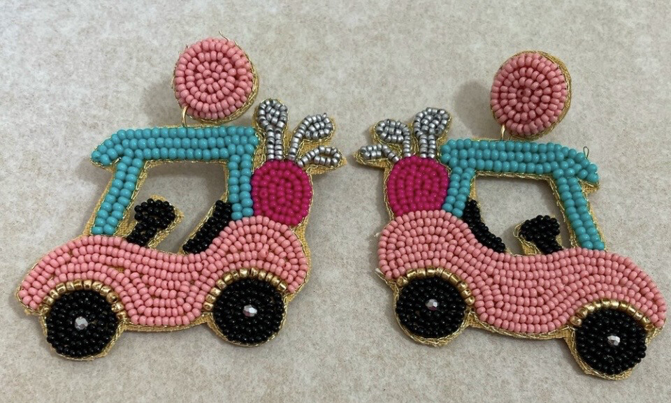 Julianna Pink Multicolor Beaded Golf Cart Earrings