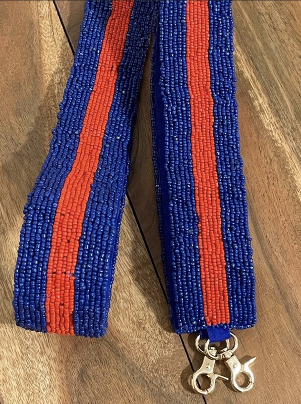 Red and Blue Beaded Purse Strap