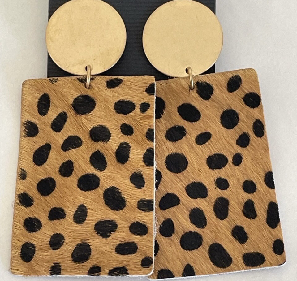 Leather Gold Disc Animal Print Earrings