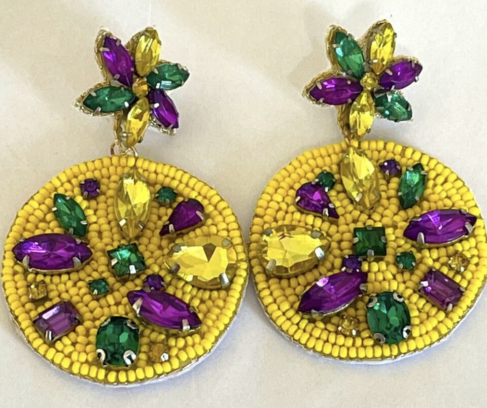 Mardi Gras Multicolor Beaded Earrings
