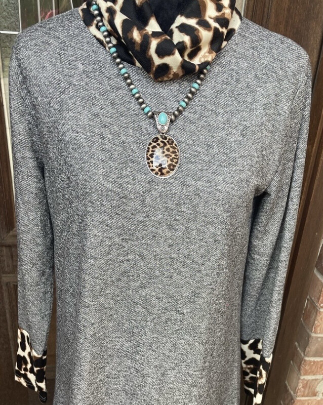 Leopard Turtleneck Cowl Neck Dress