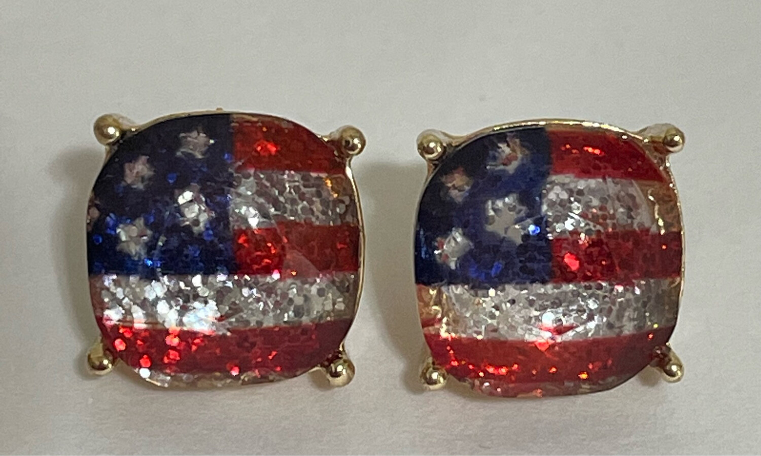 American Flag Cushion Cut Earrings