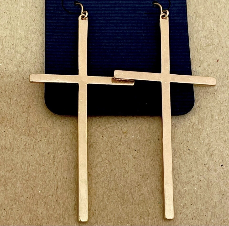 Magdalene Gold Long Cross Earrings