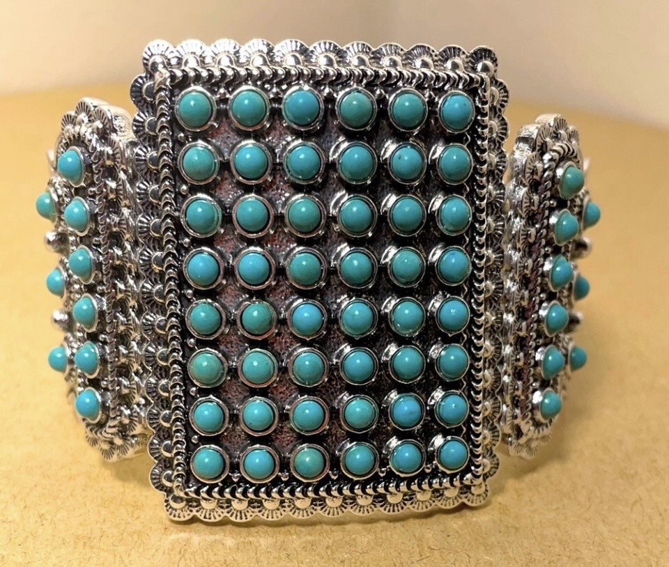Large Turquoise Beaded Stretch Bracelet