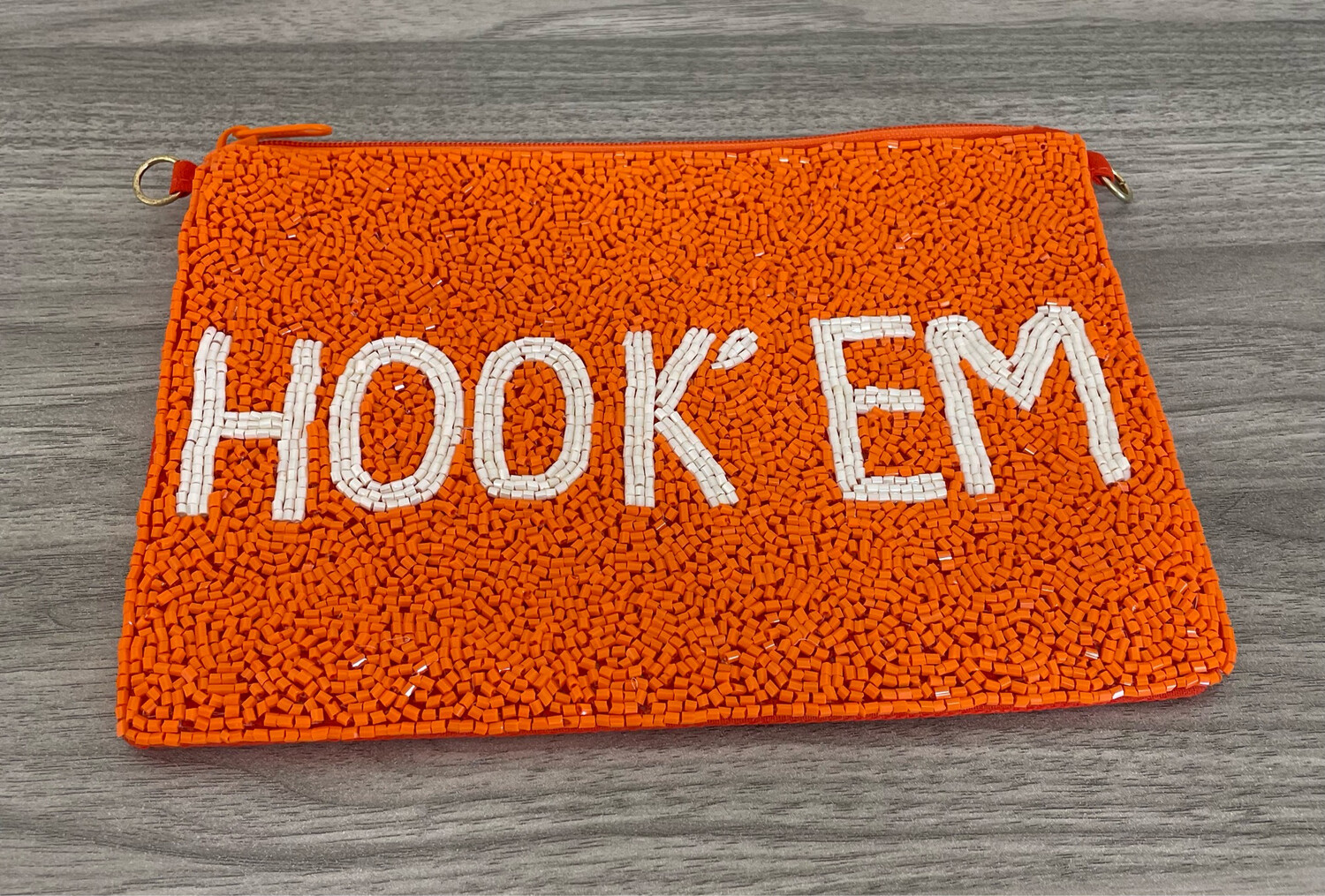 University of Texas Longhorns HOOK’EM Zip Closure Beaded Clutch Pouch Case Game Day
