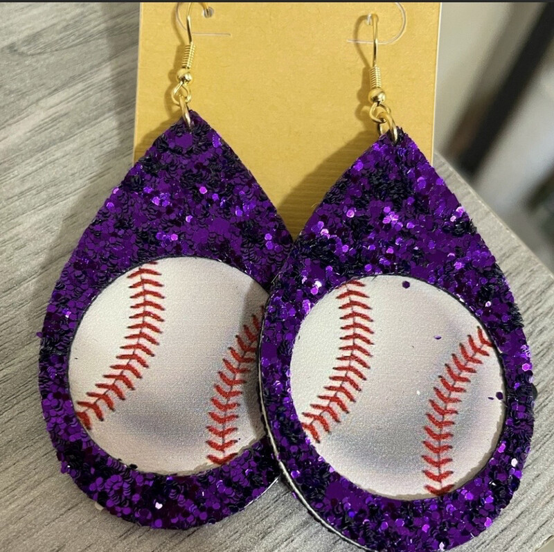 Purple Baseball Teardrop Earrings