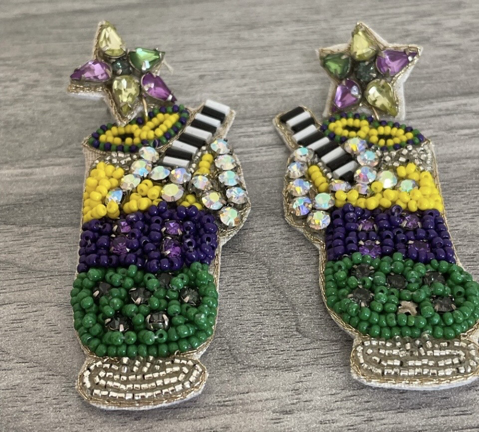 Multicolor Beaded Mardi Gras Earrings