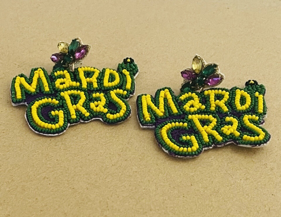 Multicolor Beaded Mardi Gras Earrings