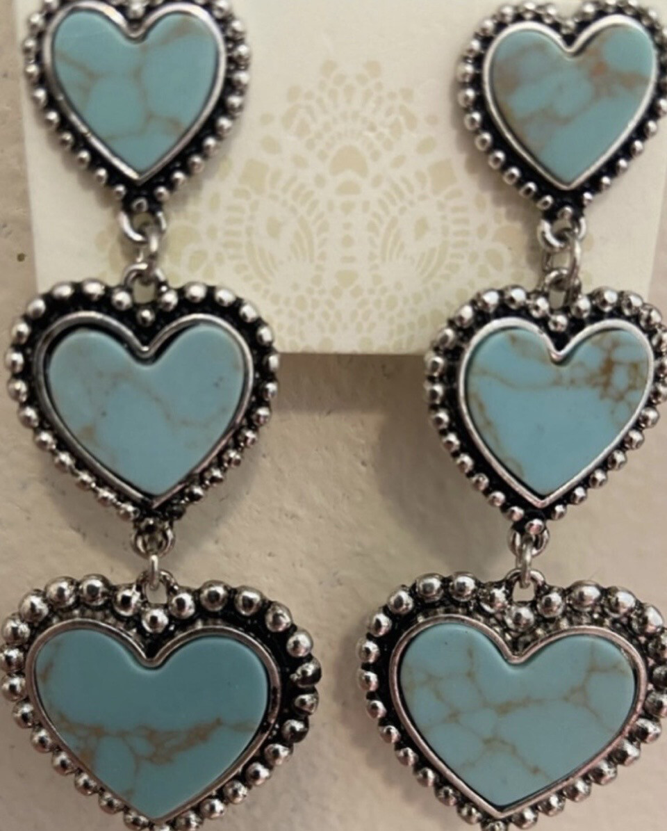 Adi Turquoise Marble Silver Heart Earrings