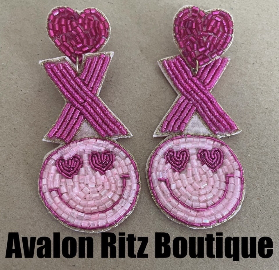 Pink Beaded Smiley Face XO Valentine’s Day Earrings