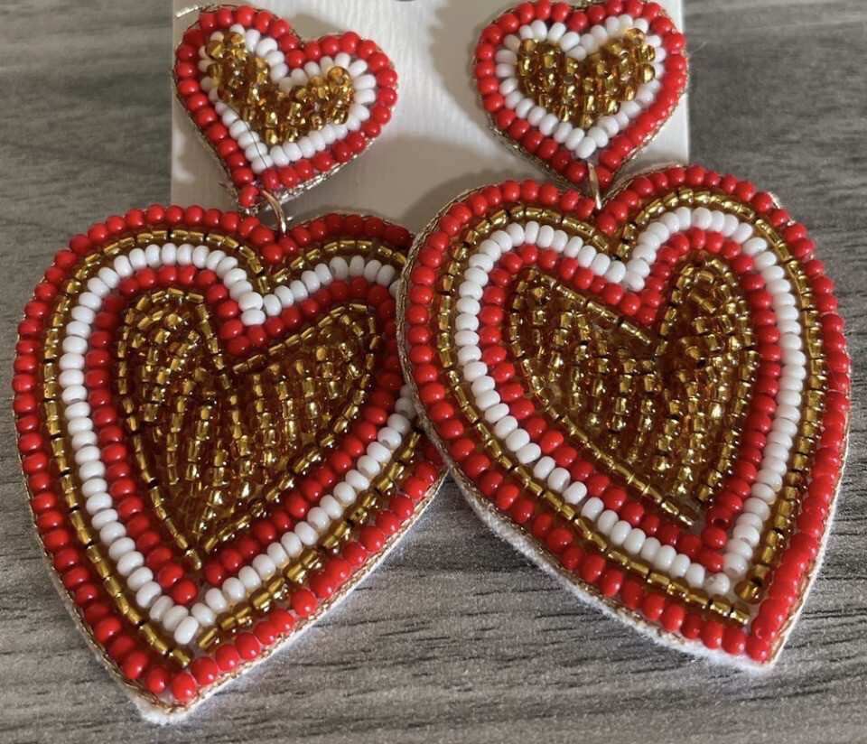 Red Heart Beaded Earrings Valentine’s Day Jewelry