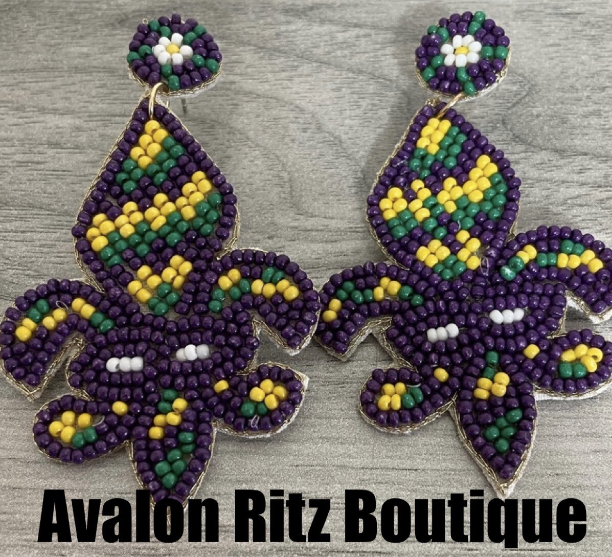 Multicolor Beaded Fleur De Lis Earrings Mardi Gras