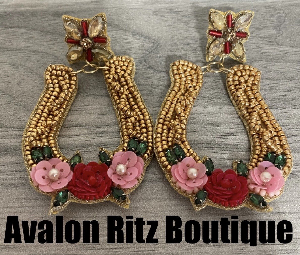Derby Days Gold Horseshoe Multicolor Beaded Earrings