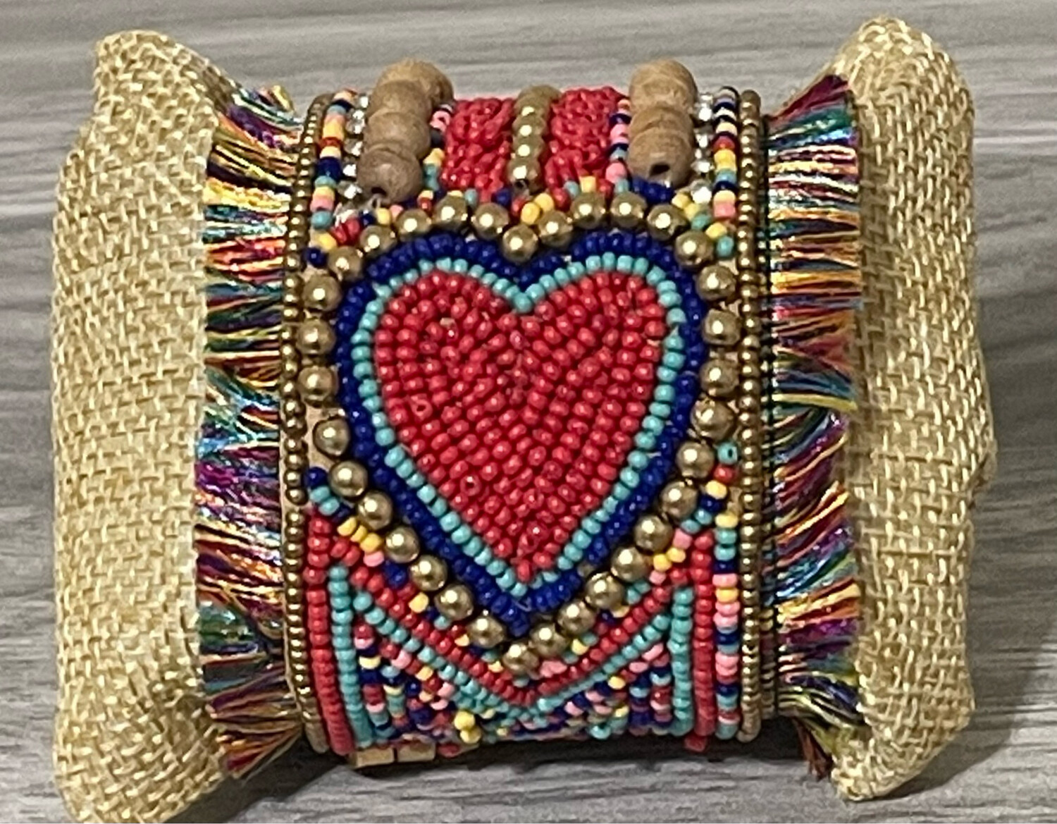 Caroline Multicolor Beaded Heart Cuff Bracelet Valentine’s Day Jewelry