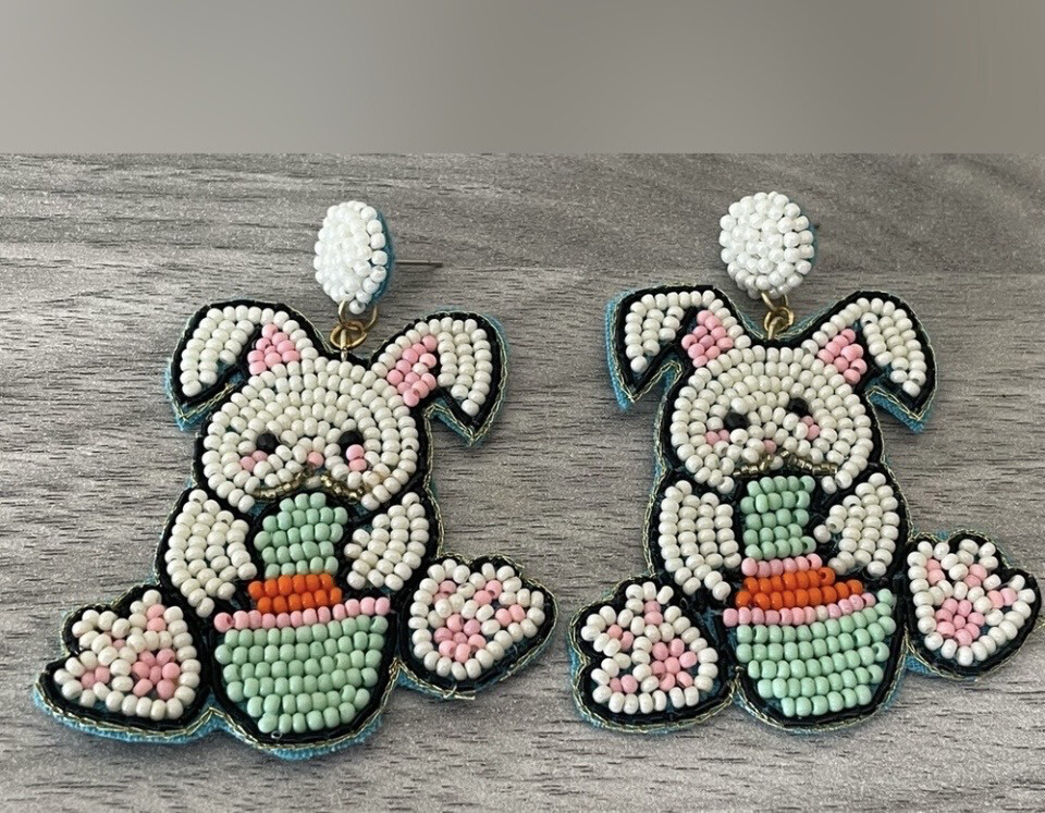 Multicolor Beaded Easter Bunny Earrings