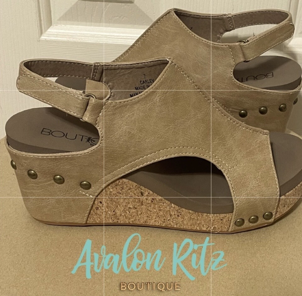 Corkys Footwear Carley Wedge Sandals Taupe~ Shoes