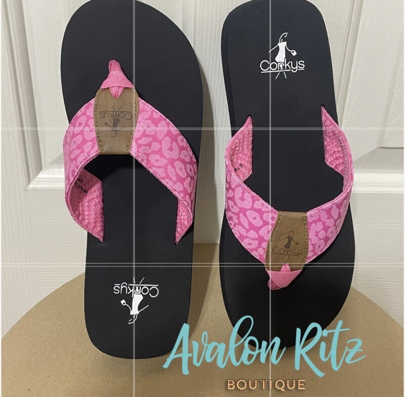 Corkys Pink Leopard Ahoy Flip Flops