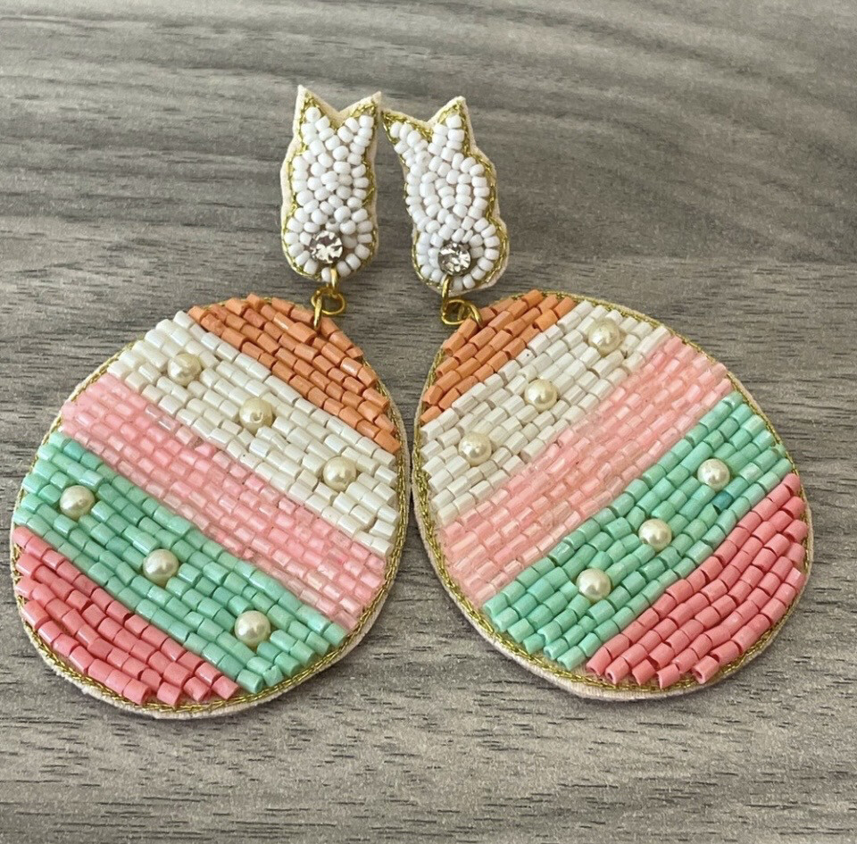 Multicolor Beaded Easter Egg Earrings