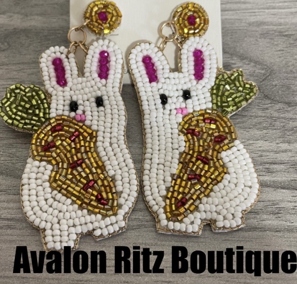 Easter Bunny Rabbit Beaded Earrings