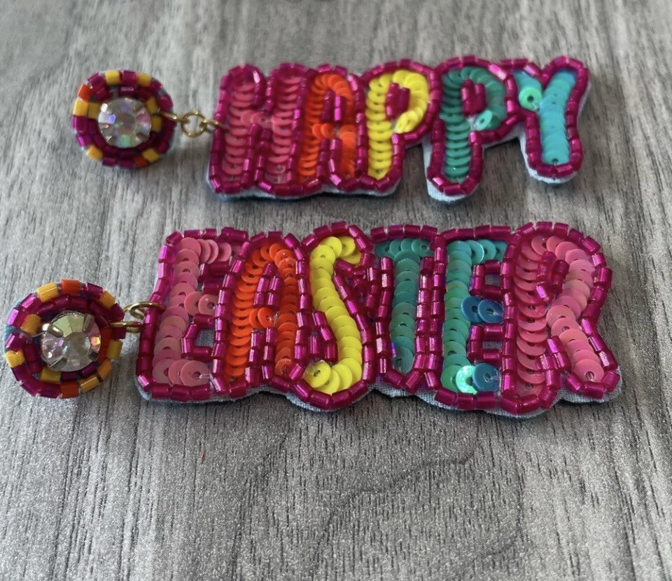 Multicolor Happy Easter Beaded Sequined Earrings