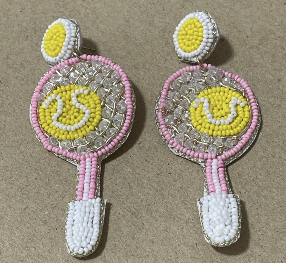 Maddie Love Tennis Racquet Beaded Earrings