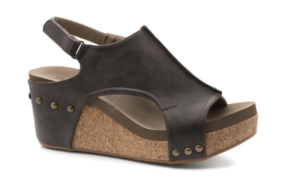 Corkys Footwear Carley Chocolate Smooth Wedge Sandals